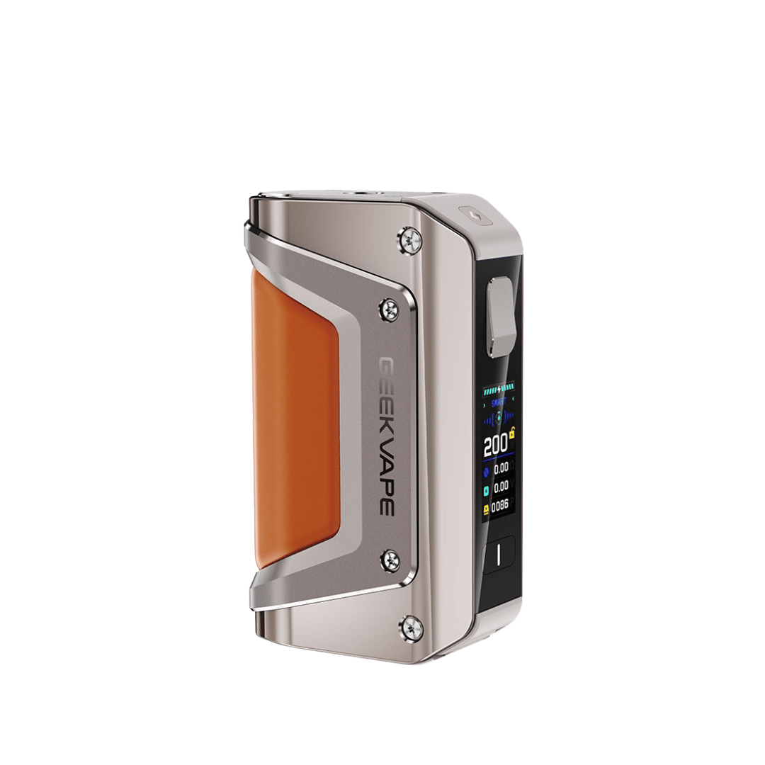 Geekvape Aegis Legend 3 Mod in titanium grey with tanned leather grip perfect for Vape Tanks