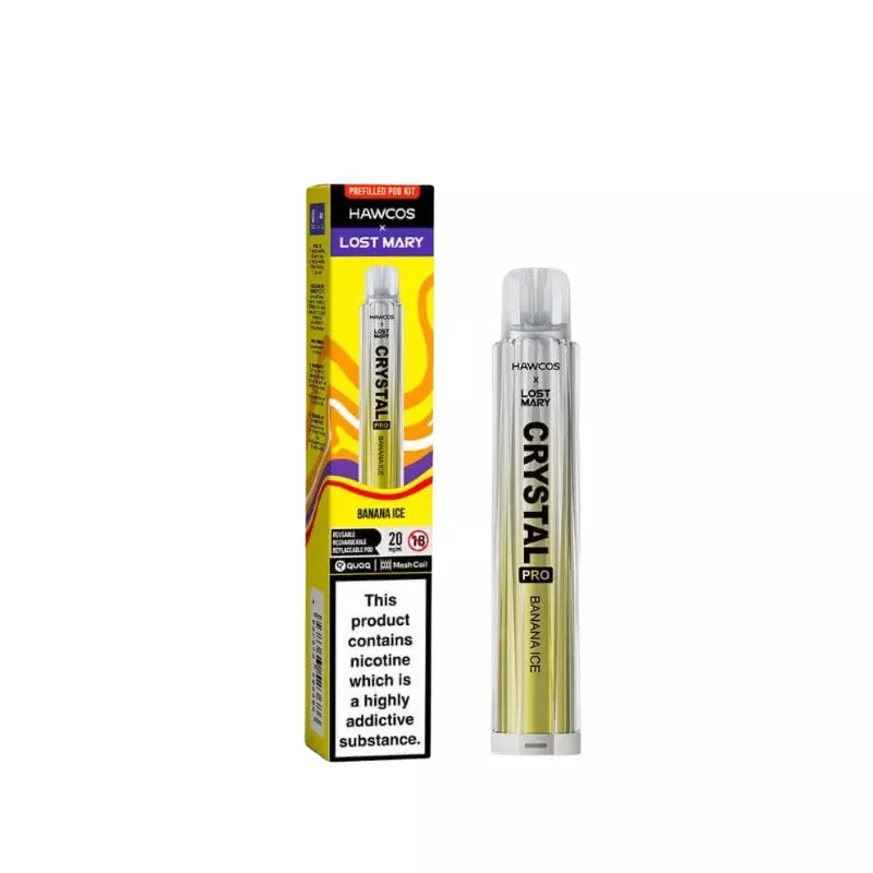 Lost Mary X Hawcos Crystal Pro Prefilled Pod Kit - Banana Ice Flavour.