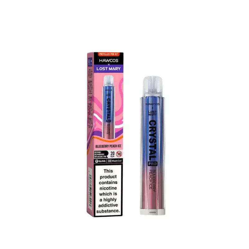 Lost Mary X Hawcos Crystal Pro Prefilled Pod Kit - Blueberry Peach Ice Flavour.