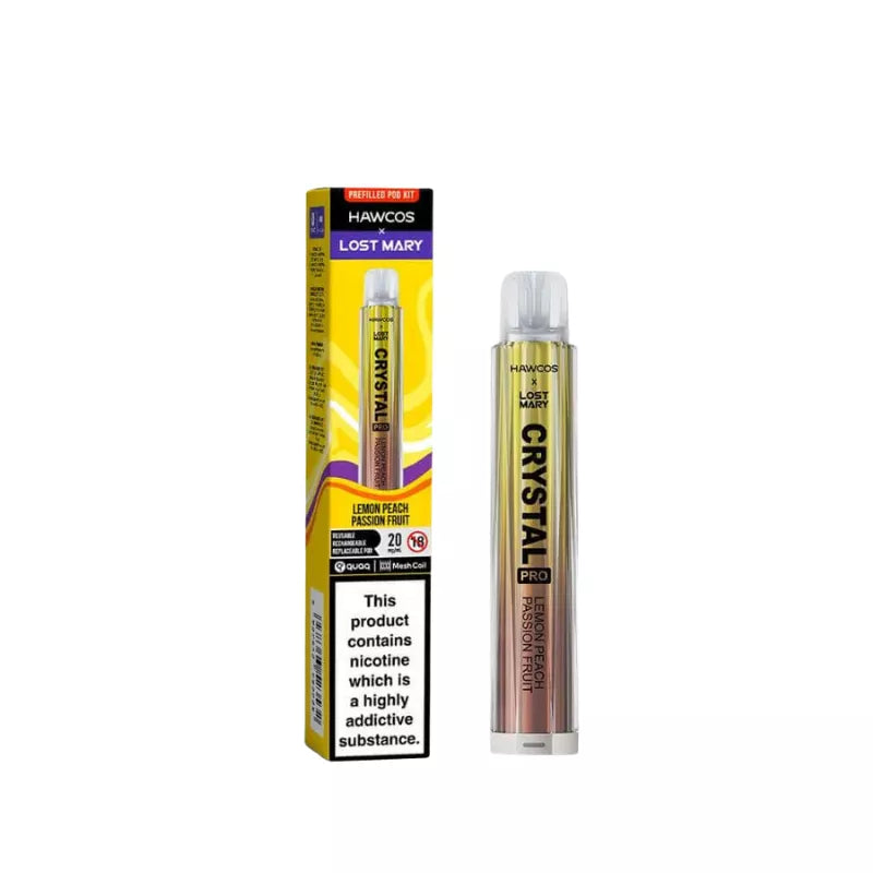 Lost Mary X Hawcos Crystal Pro Prefilled Pod Kit - Lemon Peach Passion Fruit Flavour.