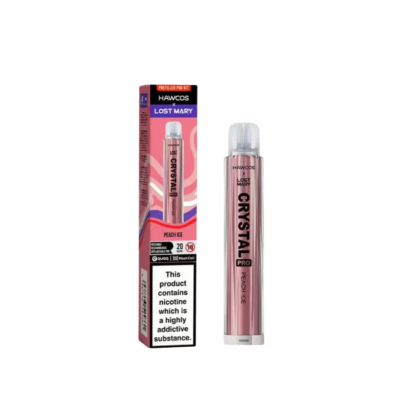 Lost Mary X Hawcos Crystal Pro Prefilled Pod Kit - Peach Ice Flavour.
