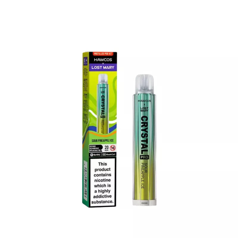 Lost Mary X Hawcos Crystal Pro Prefilled Pod Kit - Sour Pineapple Ice Flavour.