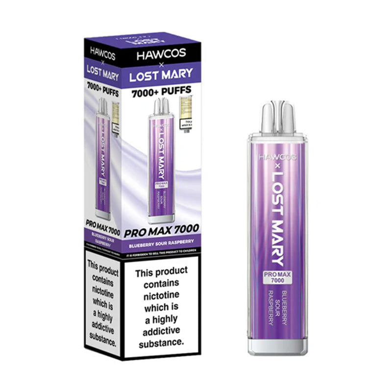 Hawcos x Lost Mary Pro Max 7000 Prefilled Vape Kit Box of 10, Blueberry   Sour Raspberry  Flavour