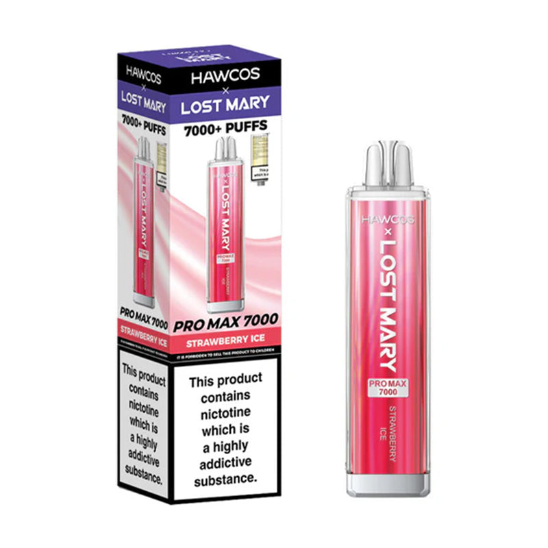 Hawcos x Lost Mary Pro Max 7000 Prefilled Vape Kit Box of 10, Strawberry Ice Flavour
