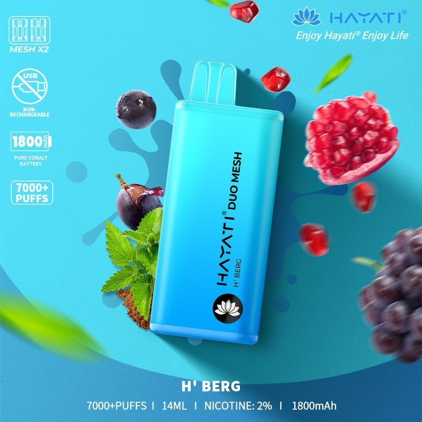 Hayati Duo Mesh 7000 Puff Prefilled Vape Pod Kit Box of 10, H Berg Flavour