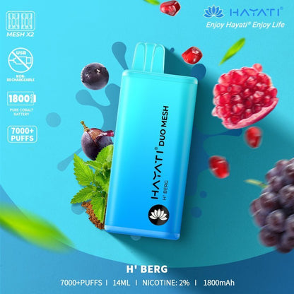 Hayati Duo Mesh 7000 Puff Prefilled Vape Pod Kit Box of 10, H Berg Flavour