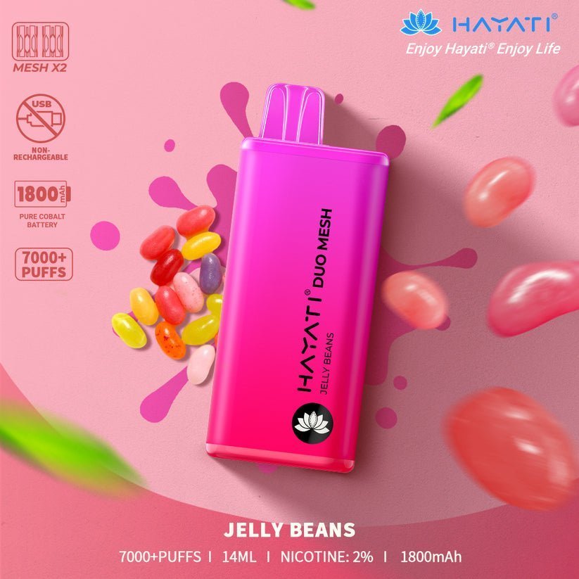 Hayati Duo Mesh 7000 Puff Prefilled Vape Pod Kit Box of 10, Jelly Beans Flavour