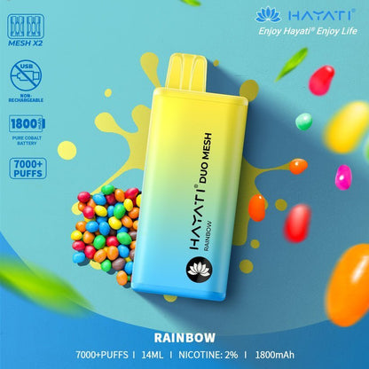 Hayati Duo Mesh 7000 Puff Prefilled Vape Pod Kit Box of 10, Rainbow Flavour