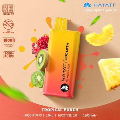 Hayati Duo Mesh 7000 Puff Prefilled Vape Pod Kit Box of 10, Tropical Punch Flavour