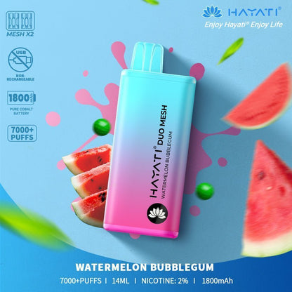 Hayati Duo Mesh 7000 Puff Prefilled Vape Pod Kit Box of 10, Watermelon Bubblegum Flavour