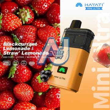 Hayati Mini Ultra 1500 Pre filled Vape Kit 20MG, Blackcurrant Lemonade, Straw Lemonade Flavor