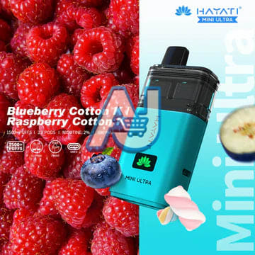 Hayati Mini Ultra 1500 Pre filled Vape Kit 20MG, Blueberry Cotton, Raspberry Cotton Flavor