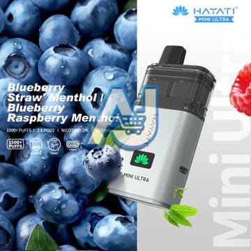 Hayati Mini Ultra 1500 Pre filled Vape Kit 20MG, Blueberry Strawberry Menthol, Blueberry Raspberry Menthol Flavor