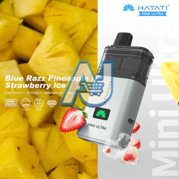 Hayati Mini Ultra 1500 Pre filled Vape Kit 20MG, Blue Razz Pineapple Ice, Strawberry Ice Flavor