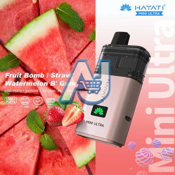 Hayati Mini Ultra 1500 Pre filled Vape Kit 20MG, Fruit Bomb, Straw Watermelon B Gum Flavor