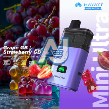Hayati Mini Ultra 1500 Pre filled Vape Kit 20MG, Grape Gb, Strawberry Gb Flavor
