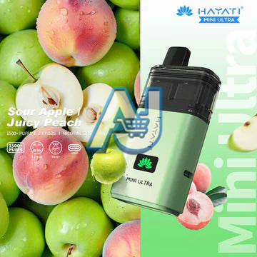 Hayati Mini Ultra 1500 Pre filled Vape Kit 20MG, Sour Apple, Juicy Peach Flavor