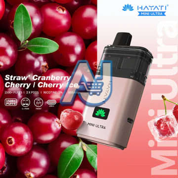 Hayati Mini Ultra 1500 Pre filled Vape Kit 20MG, Straw Cranberry Cherry, Cherry Ice Flavor