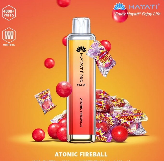 Hayati Pro Max 4000 Puffs Prefilled Vape Pod Kit Box of 10, Atomic Fireball Flavor