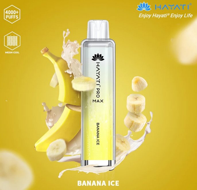 Hayati Pro Max 4000 Puffs Prefilled Vape Pod Kit Box of 10, Banana Ice Flavor