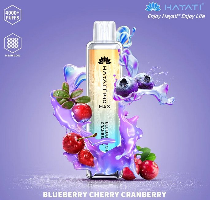 Hayati Pro Max 4000 Puffs Prefilled Vape Pod Kit Box of 10,  Blueberry Cherry Cranberry Flavor