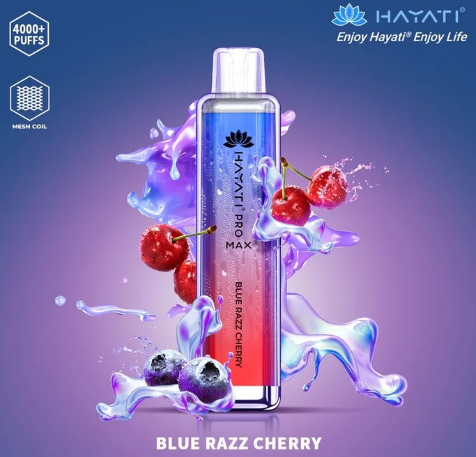 Hayati Pro Max 4000 Puffs Prefilled Vape Pod Kit Box of 10, Blue Razz Cherry Flavor