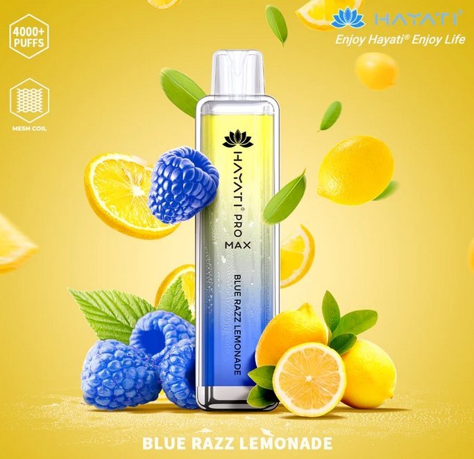Hayati Pro Max 4000 Puffs Prefilled Vape Pod Kit Box of 10, Blue Razz Lemonade Flavor