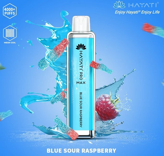 Hayati Pro Max 4000 Puffs Prefilled Vape Pod Kit Box of 10, Blue Sour Raspberry Flavor