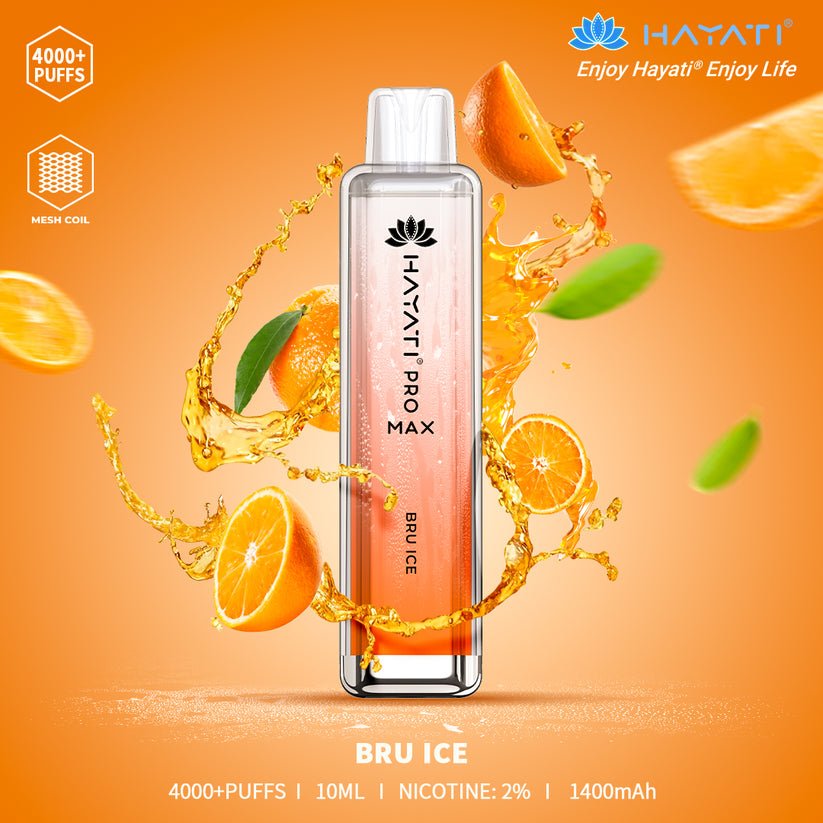 Hayati Pro Max 4000 Puffs Prefilled Vape Pod Kit Box of 10, Bru Ice Flavor