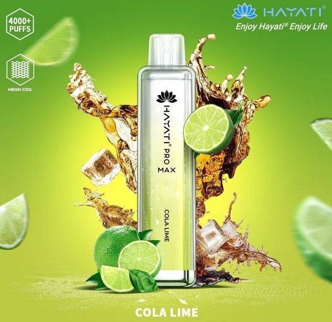 Hayati Pro Max 4000 Puffs Prefilled Vape Pod Kit Box of 10, Cola Lime Flavor