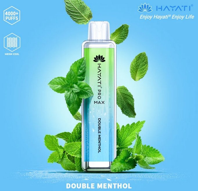 Hayati Pro Max 4000 Puffs Prefilled Vape Pod Kit Box of 10, Double Menthol Flavor