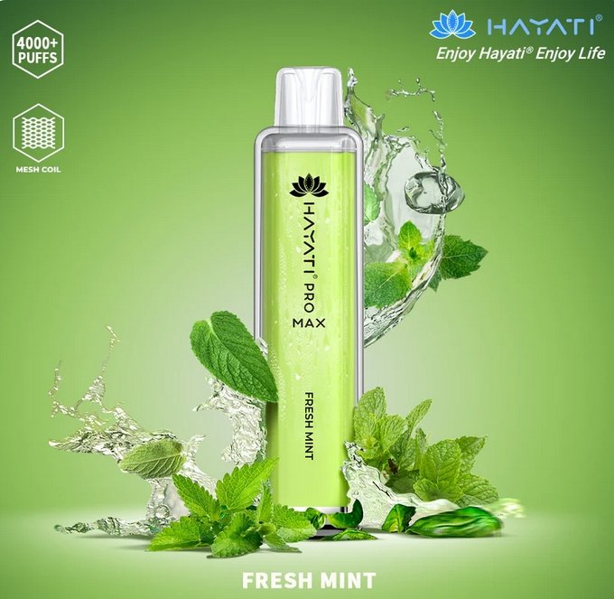 Hayati Pro Max 4000 Puffs Prefilled Vape Pod Kit Box of 10, Fresh Mint Flavor