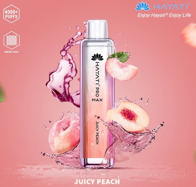 Hayati Pro Max 4000 Puffs Prefilled Vape Pod Kit Box of 10, Juicy Peach Flavor