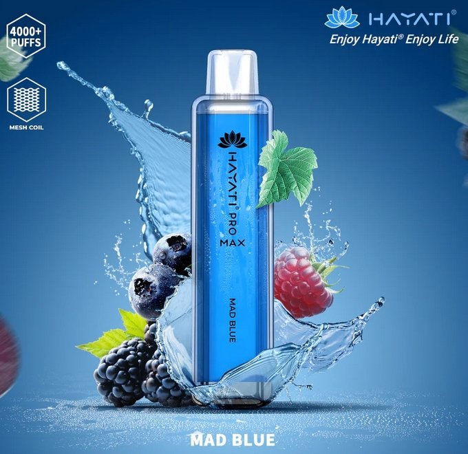 Hayati Pro Max 4000 Puffs Prefilled Vape Pod Kit Box of 10, Mad Blue Flavor