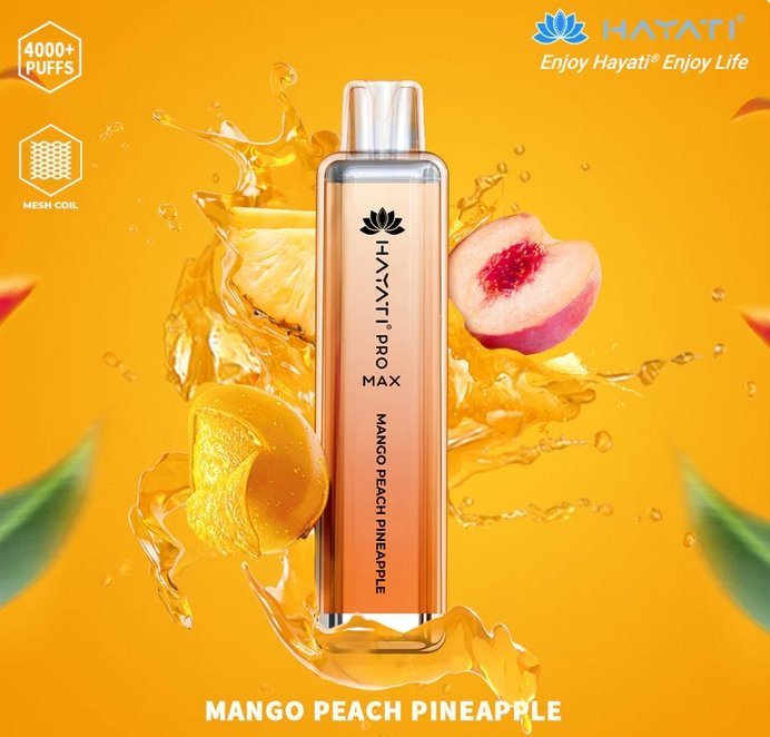 Hayati Pro Max 4000 Puffs Prefilled Vape Pod Kit Box of 10, Mango Peach Pineapple Flavor