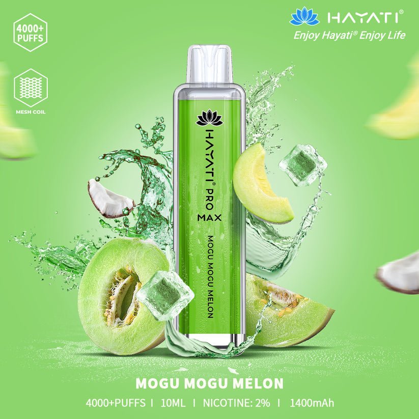 Hayati Pro Max 4000 Puffs Prefilled Vape Pod Kit Box of 10, Mogu Mogu Melon Flavor