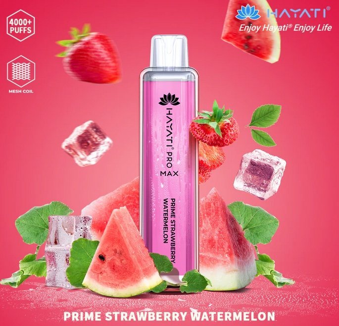 Hayati Pro Max 4000 Puffs Prefilled Vape Pod Kit Box of 10, Prime Strawberry Watermelon Flavor