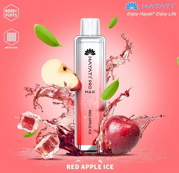 Hayati Pro Max 4000 Puffs Prefilled Vape Pod Kit Box of 10, Red Apple Ice Flavor