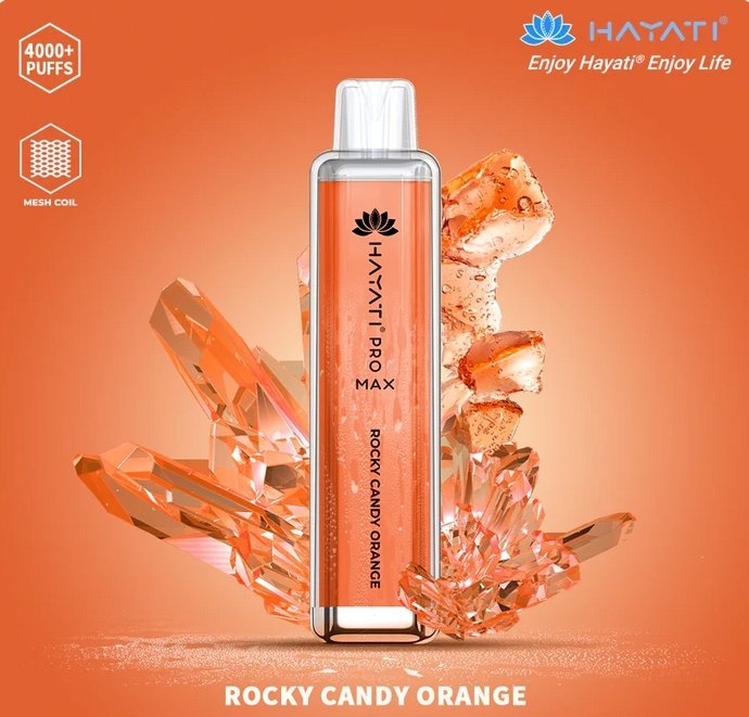 Hayati Pro Max 4000 Puffs Prefilled Vape Pod Kit Box of 10, Rocky Candy Orange Flavor