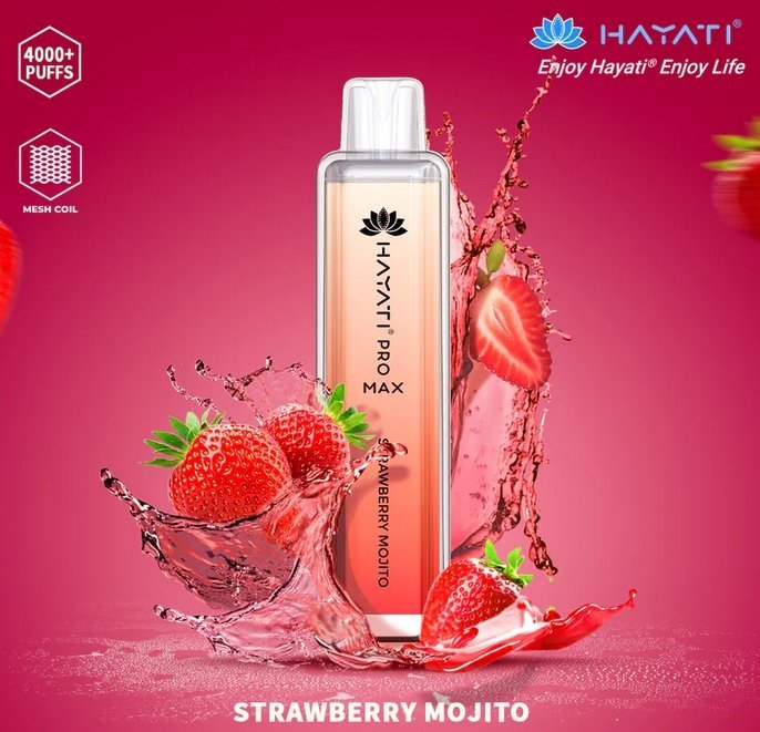 Hayati Pro Max 4000 Puffs Prefilled Vape Pod Kit Box of 10, Strawberry Mojito Flavor