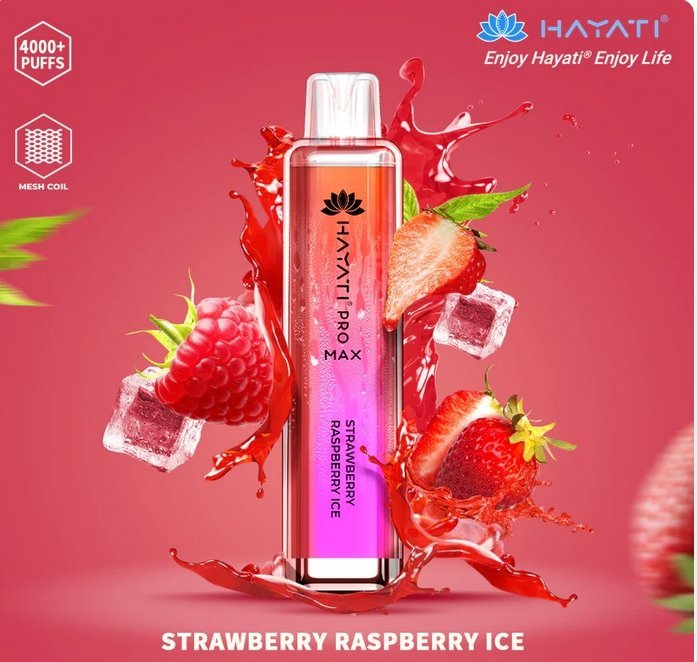 Hayati Pro Max 4000 Puffs Prefilled Vape Pod Kit Box of 10, Strawberry Raspberry Ice Flavor