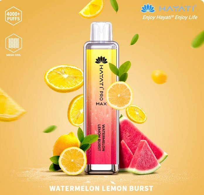 Hayati Pro Max 4000 Puffs Prefilled Vape Pod Kit Box of 10, Watermelon Lemon Burst Flavor