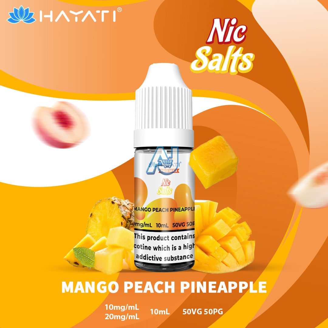 Hayati Pro Max Nic Salts Box of 10, Mango Peach Pineapple Flavour
