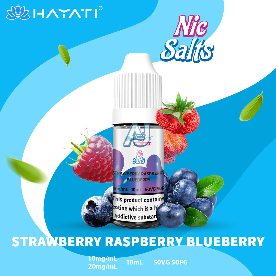 Hayati Pro Max Nic Salts Box of 10, Strawberry Raspberry Blueberry Flavour