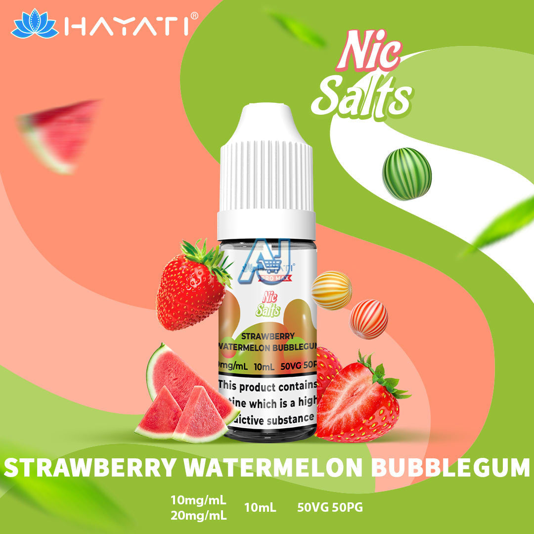 Hayati Pro Max Nic Salts Box of 10, Strawberry Watermelon Bubble Gum Flavour