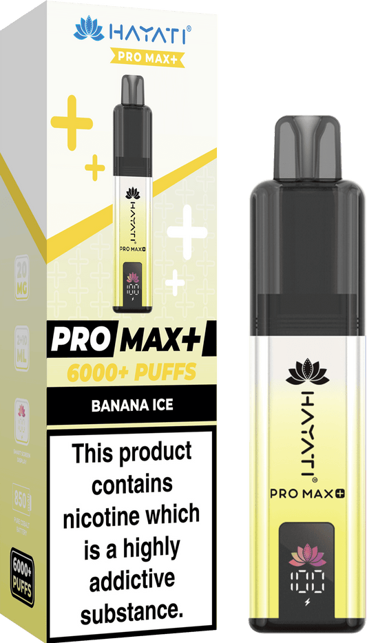 Hayati Pro Max Plus 6000 Puff Prefilled Pod Kit Box of 5, Banana Ice Flavour