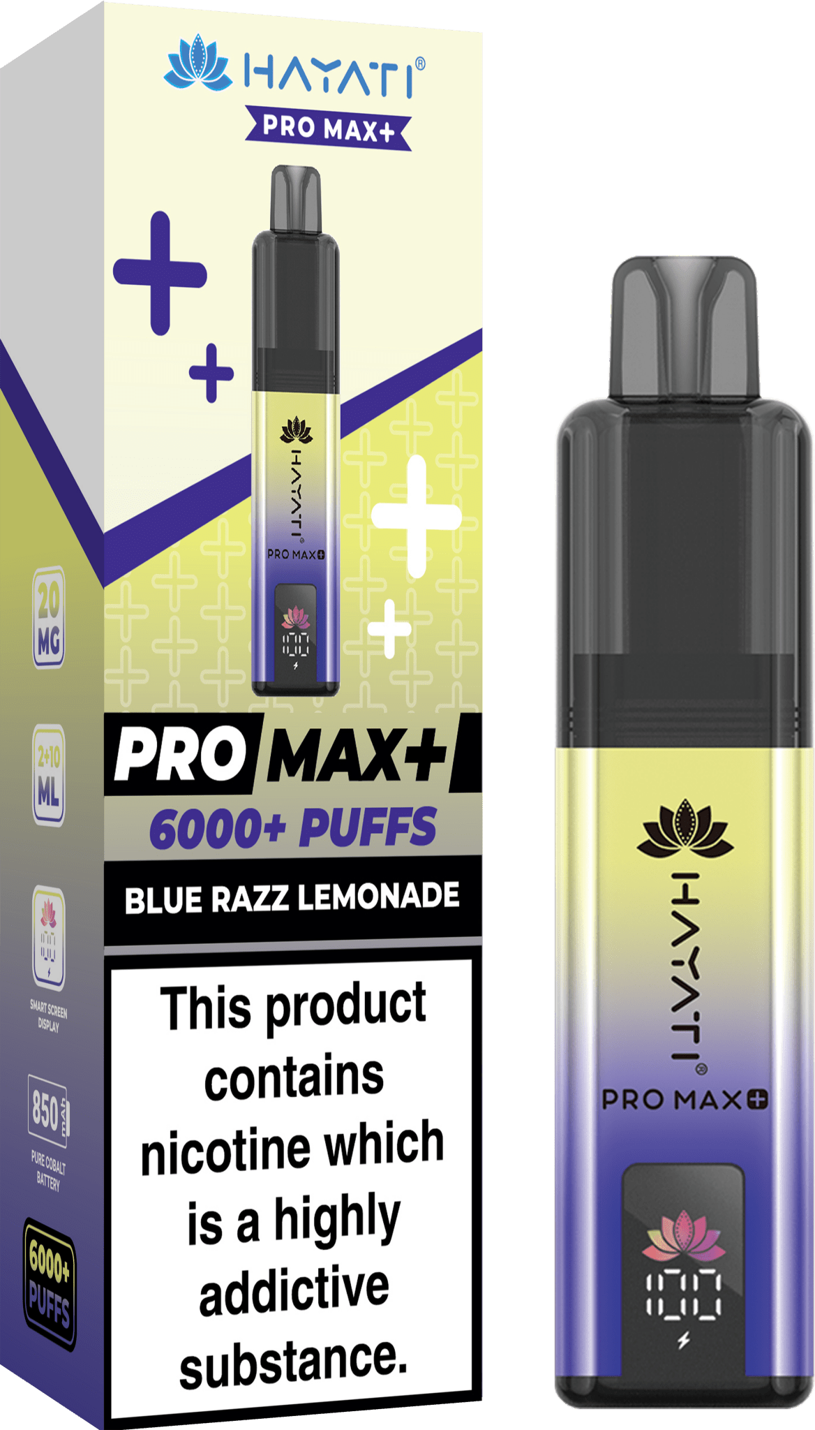 Hayati Pro Max Plus 6000 Puff Prefilled Pod Kit Box of 5, Blue Razz Lemonade Flavour
