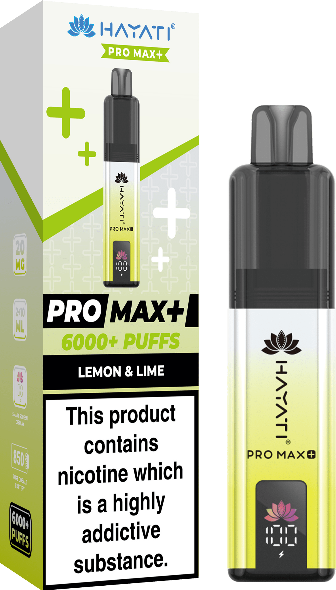 Hayati Pro Max Plus 6000 Puff Prefilled Pod Kit Box of 5, Lemon Lime Flavour