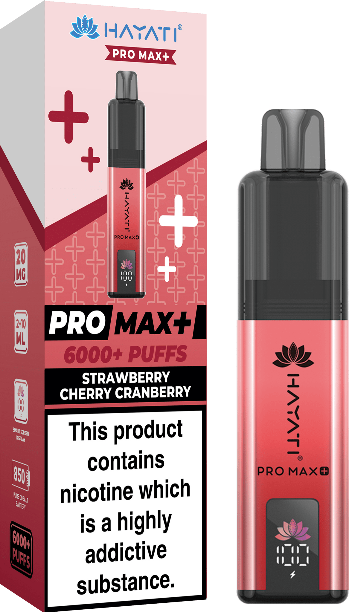 Hayati Pro Max Plus 6000 Puff Prefilled Pod Kit Box of 5, Strawberry Cherry Cranberry Flavour
