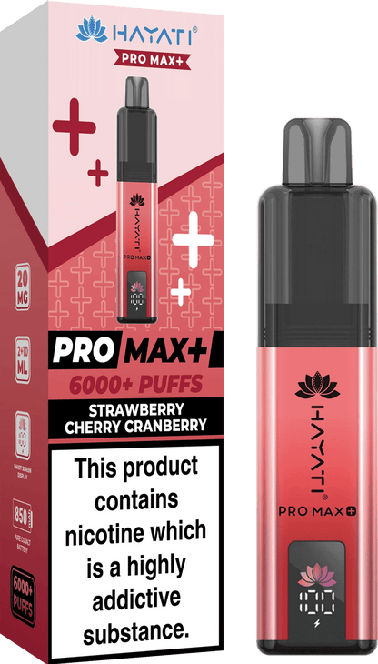 Hayati Pro Max Plus 6000 Puff Prefilled Pod Kit Box of 5, Strawberry Cherry Cranberry Flavour